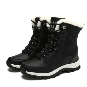 Women’s Furry Boots Mid-Calf Outdoor Ankle Bootie Waterproof Anti-Slip Fur Snow Board Boots Warm Cloth Upper