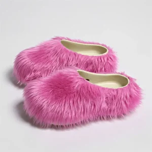 Women’s Furry Flat Loafers Faux Fur Closed Toe Slippers Winter Warm Indoor Outdoor Shoes