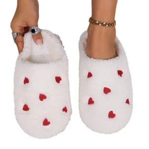 Women’s Fuzzy Heart Toe Slippers Soft Sole Thick Non slip Imported Furry Autumn Winter Indoor & Outdoor Cozy Warm Home out