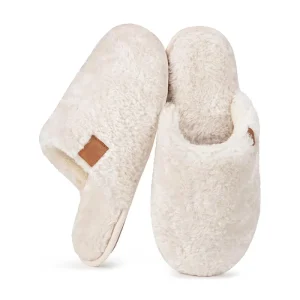 Women’s Fuzzy High-density Memory Foam Slip-on with Anti-skid Sole House Shoes Cozy Indoor Wool-Like Slippers
