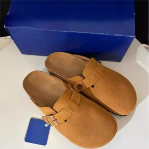 Women’s Genuine Leather BK Mule Shoes with High-quality Cork Soles and Slip-on Style