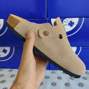 Women’s Genuine Leather Cow Suede Loafers Mules Light Weight Soft Spring Fashion Sandals Cork Walking Style Shoes