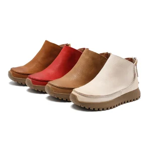 Women’s Genuine Leather Crazy Horse Matte Lace-Up Breathable Comfort Soft Ankle Snow Boots Autumn Winter
