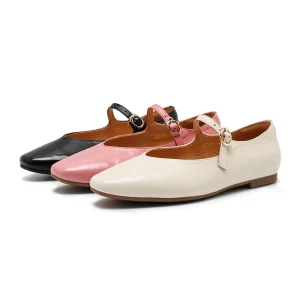 Women’s Genuine Leather Distressed Single Buckle Mary Jane Flats Light Weight Soft for Spring Summer Autumn