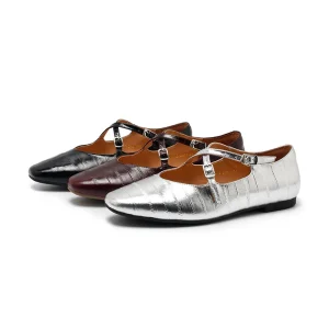 Women’s Genuine Leather Double-Strap Mary Jane Flats Lightweight Soft for Summer Autumn Spring