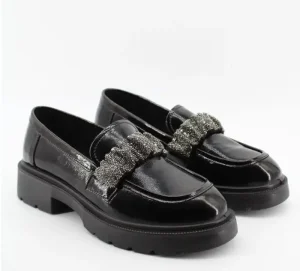 Women’s Genuine Leather Dress Shoes Toe Height Increasing Soft PU Comfortable Black Ladies Loafers for Autumn Flat Design