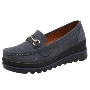 Women’s Genuine Leather Flat Breathable Loafers Dress Casual Slip-On Shoes for Autumn Spring Summer