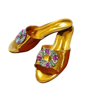 Women’s Genuine Leather Flat Mules Slides with Open Toe and Rubber Insole Custom Logo Designer Slippers with Colorful Crystals