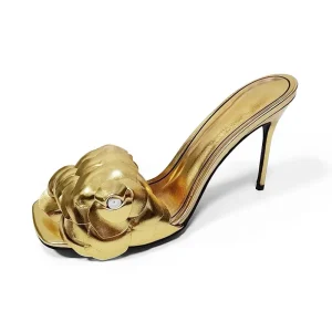 Women’s Genuine Leather High Heels Sandals Gold Silver Floral Gladiator Mules Peep Anti Slippery Sexy Summer