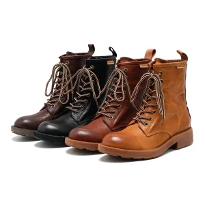 Women’s Genuine Leather Lace up Mid Calf Boots Lightweight Breathable Comfort Western Style Autumn Winter