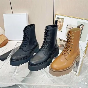 Women’s Genuine Leather Snow Boots Autumn Winter Waterproof Retro Style Chunky Mid Heel