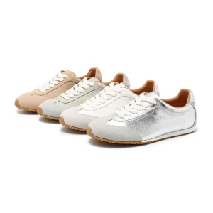Women’s Genuine Leather Soft Lightweight Spliced Trainer Casual Flats for Autumn Spring Summer