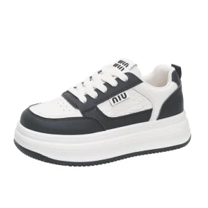 Women’s Genuine Leather Thick Soled White Shoes Autumn Heightening Muffin Casual Versatile Skate Shoes Breathable Light