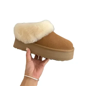 Women’s Genuine Sheepskin Fur Lined Casual Autumn Winter Boots Slip On Ankle Flat Chunky Sole Platform Warm Short Thermal