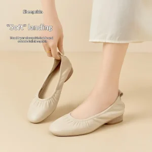 Women’s Genuine Sheepskin Mary Jane Flats Round Toe Stitching Spring New Model Solid Slip On Flat Shoes