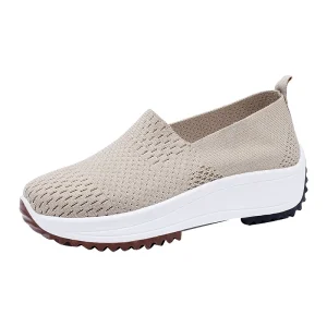 Women’s & Girls’ Casual Knitted Shoes Comfortable Breathable Slip On Flats with Soft PVC Insole for Autumn Season