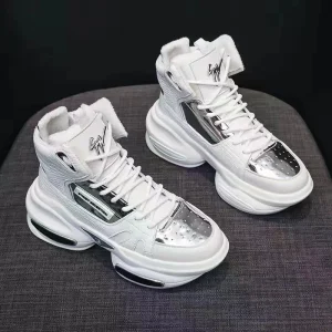 Women’s Girls’ High top Thick soled Inner Heightening Fashion Casual Running Sprint College Student Campus Casual White Shoes