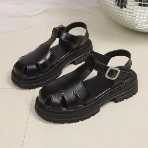 Women’s Gladiator Style Flax Leather Heeled Slip on Sandals With Closure