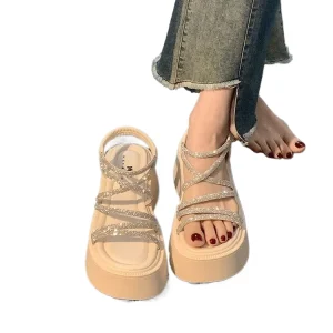 Women’s Gladiator Wedge Sandals PU Upper Rubber Outsole Buckle Closure Height Increasing
