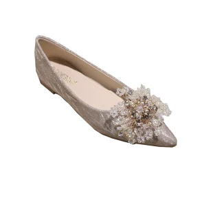 Women’s Gold Pointed Low Heeled Shoes with Sparkling Rhinestones Elegant Bridal Shoes for Summer and Autumn Weddings