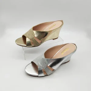 Women’s Gold Silver Heeled Sandals Wedge Open Toe Design Height Increasing Feature for Party Holiday Travel Summer Outdoor Use