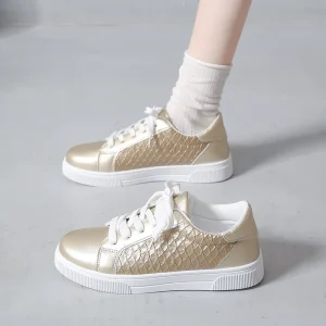 Women’s Gold Snakeskin Pattern Sneakers Lace Up Design Stylish Casual Shoes for Women’s Fashion Looks