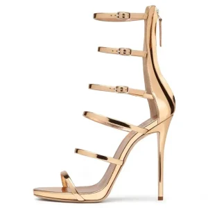 Women’s Gold Strappy Heels Stiletto High Heel Party Sandals