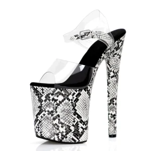 Women’s Gothic 20cm Peep Toe Snake Print Platform Sandals 8Inch Gladiator Thin Heels Anti-Slip Summer Full Dress