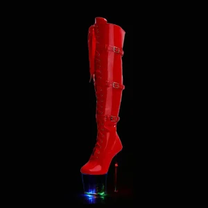 Women’s Gothic Cross Dress Catwalk Over the Knee Boots 20cm Belt Buckle 8Inch Flash Platform Lace Toe for Winter Nightclub Wear
