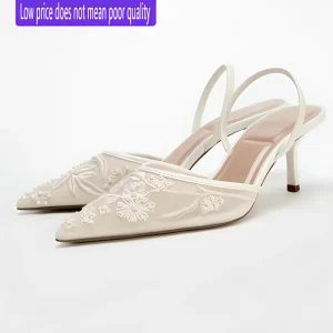 Women’s Grid Pearl Stiletto Thin Heels Rubber Outsole Elegant Bride Wedding Sandals