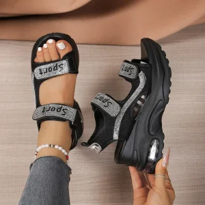 Women’s Head Thick Soled Strap Wedge Sandals New Summer Model LM.L268 Super Popular Influencers Fashionable Rhinestone PU