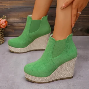 Women’s Heel Boots Breathable Slip On Casual Shoes High Top Height Increasing for Autumn Winter Summer
