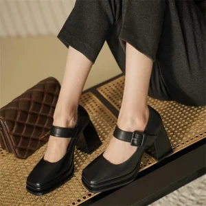 Women’s Heel Shoes Mary Jane Pumps Super High Thick Sole Platform Breathable All Season Genuine Leather Dress