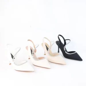 Women’s Heeled Mules Pointed toe Rhinestone Heels for Spring and Summer