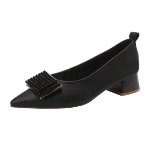 Women’s Heeled Sandals with Pointed Shallow Design Summer and Autumn Metal Buckle