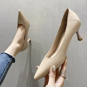 Women’s Heels Stiletto Heel Pointed Toe Business Sexy Wedding Party Evening PU Solid Colored Black Camel Beige