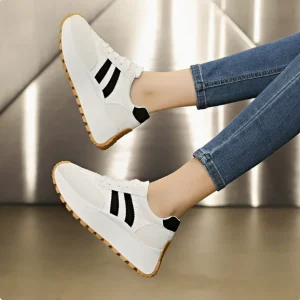 Women’s Height Increasing Sneakers with Thick Platform Cushioning Suitable for Running Breathable Lace-Up Anti-Slip Sole Shoes