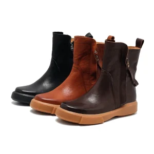 Women’s Hidden Lace-Up Suede Upper Genuine Leather Lining Comfort Breathable Calf Boots