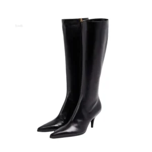 Women’s High Heel Boots Slim Heel Side Zipper Fashion Leather OL Long Boots Show High Boots