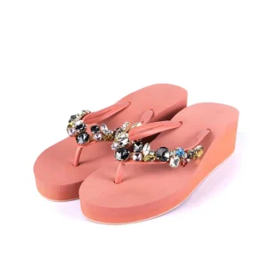 Women’s High Heel Flip Flops for Slippers Casual Wedge Design with Rhinestone Soft Height Increasing and Anti-Slip Features