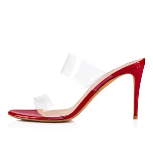 Women’s High Heel Height Increasing Open Toe Summer Spring Mules Thin Clear PVC Heels Rubber Outsole