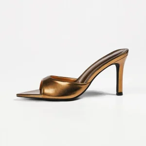 Women’s High Heel Stiletto Mules Summer Open Back Counter Pointed Toe Sandals Height Increasing Slip On High Top Slides