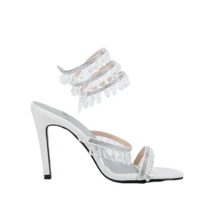 Women’s High Heel Summer Sandals Round Toe Bling Snake Strap Slingbacks with Crystal Height Increasing Feature