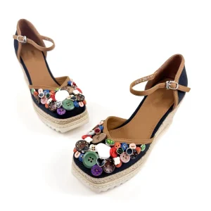 Women’s High Heel Wedge Lace-up Outdoor Button-Decorated Open Toe Evergreen Anti-Slip Waterproof for Spring Autumn Seasons