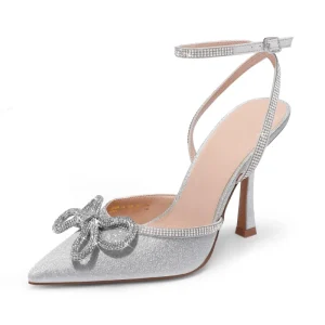 Women’s High Heels Closed Toe Strappy Heels Rhinestone Ankle Strap Pumps Wedding Bridal Party Dress Shoes