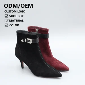 Women’s High Heels Fashion Boots Autumn and Winter Pointy Short Boots Side Zipper Belt Buckle