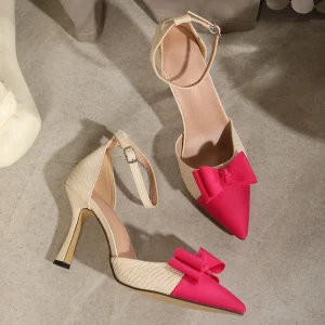Women’s High Heels Fashion Stiletto Shoes Bowknot Mules with Hollow Pointed Toe Summer Collections
