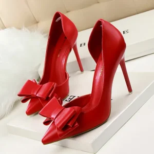 Women’s High Heels Lightweight Comfortable Sharp Pointed Slender Heel Elegant Solid Color Simple Women’s Shoes Bow High Heels