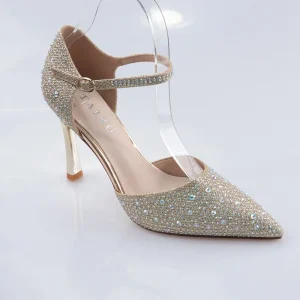 Women’s High Heels New Stiletto High Heel Shallow Mouth Pointed Hollow Word Office Shiny Rhinestones Wedding Sandals