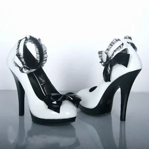 Women’s High Heels Shoes 13 cm Platform High Heels Bow Sweet White Lace Thin Heel